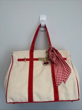 Sol and Mer | Red Gingham “Boatkin” Canvas Tote w/ Scarf & Bag Charms 🍒